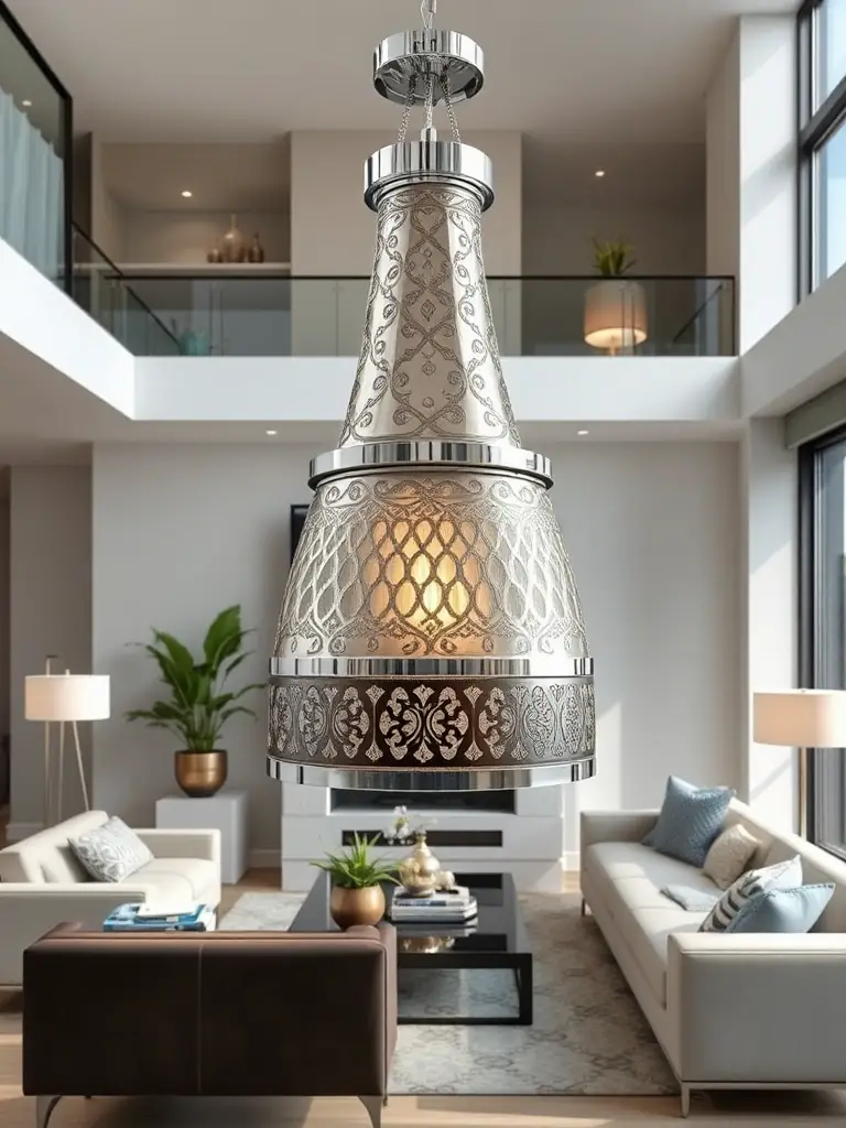 A photograph of a completed metal fabrication project, such as a custom metal fixture in a modern interior design setting, showcasing Zaib Industry's versatility.